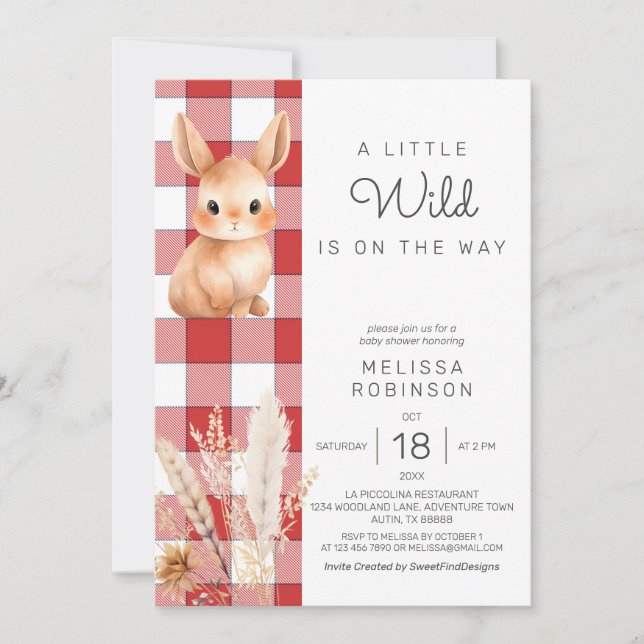 Forest Bunny Pampas Fall Baby Dusche Einladung (Vorderseite)