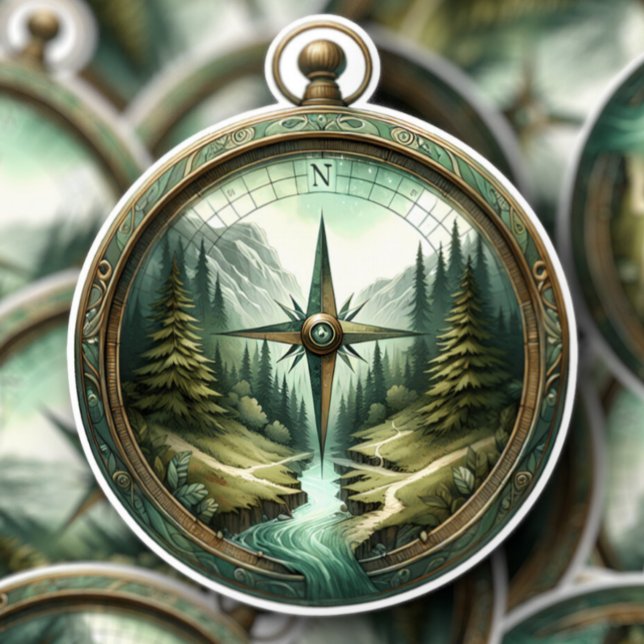 Forest Compass Vinyl Sticker | Die-Cut Sticker (Forest Compass Vinyl Sticker | Die-Cut Sticker by PiggyPrint Stickers)