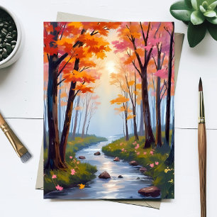 Forest Creek   Herbstlaub Aquarell-Landschaft Postkarte