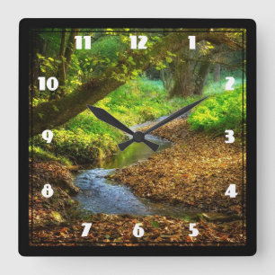 Forest Creek Schöne Landschaft Foto Quadratische Wanduhr