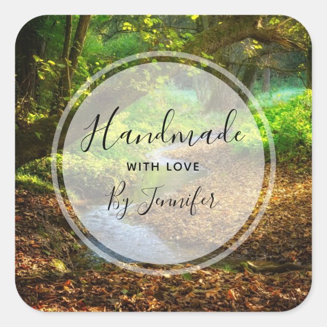 Forest Creek Schöne Landschaft Foto Quadratischer Aufkleber (Vorderseite)