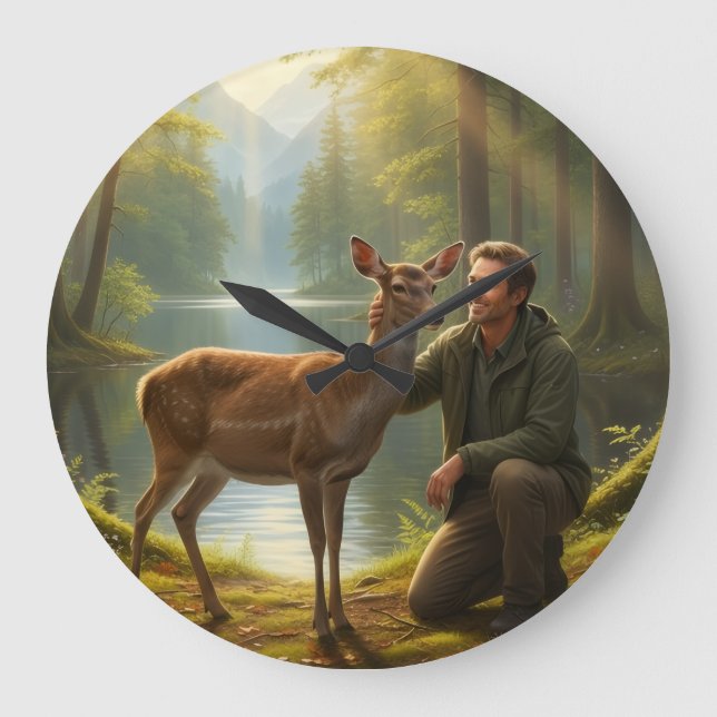 forest deer clock große wanduhr (Vorderseite)