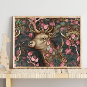 Forest Deer Pink Hidden Animal   Deer Wall Print Poster