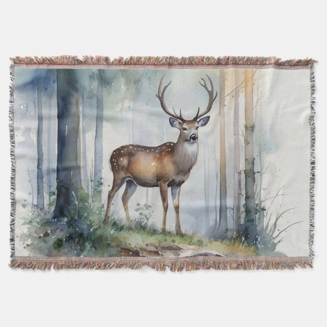 Forest Deer Throw Blanket Decke (Vorderseite)