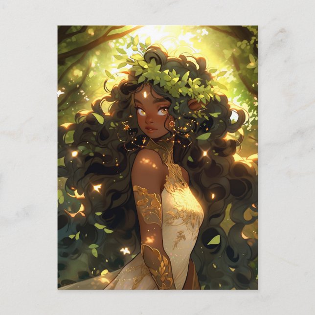 Forest Elf American Black Fantasy Art Postkarte (Vorderseite)