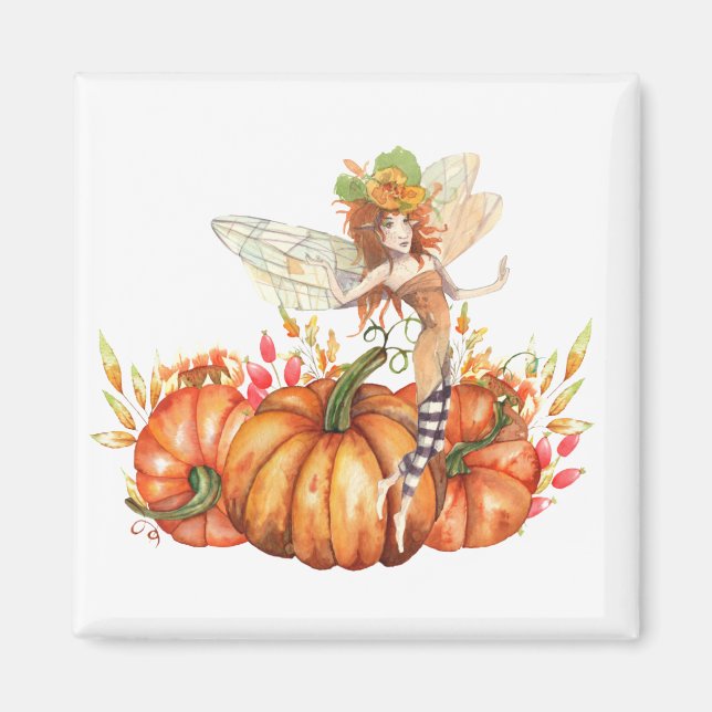 Forest Fairy & Autumn Pumpkin Bouquet Magnet (Vorne)