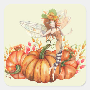 Forest Fairy & Autumn Pumpkin Bouquet Quadratischer Aufkleber