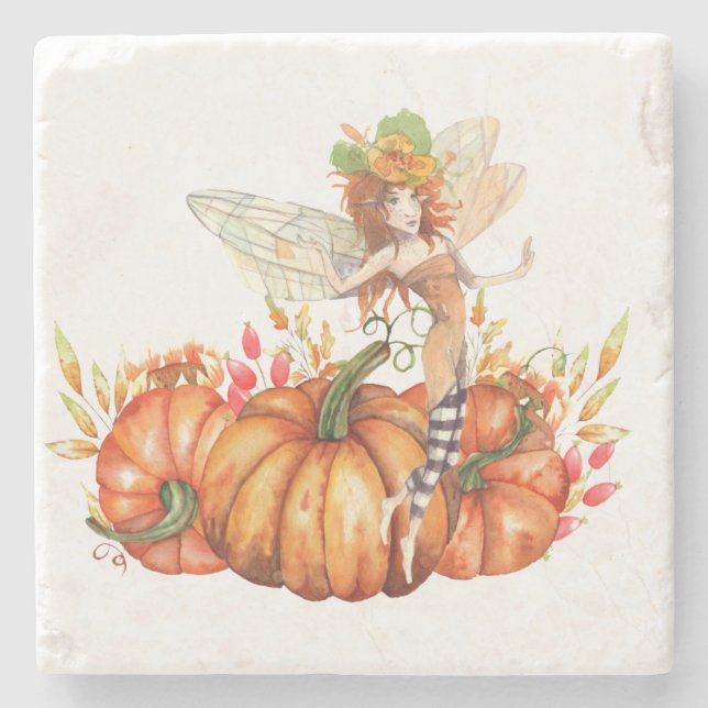 Forest Fairy & Autumn Pumpkin Bouquet Steinuntersetzer (Vorderseite)