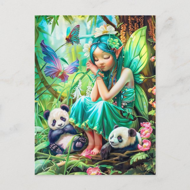 Forest Fairy mit Gentle Pandas Postkarte (Vorderseite)