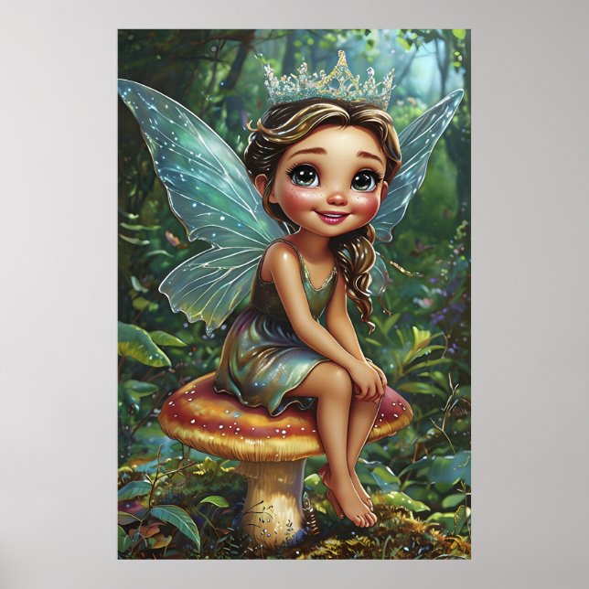 Forest Fairy Princess on Toadstool - Whimsistische Poster (Vorne)