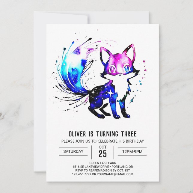 Forest Fantasy Fox Digital Boy Geburtstag Einladung (Vorderseite)