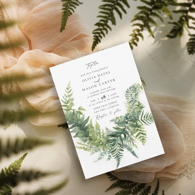 Forest Fern Mountain Woodland Chic Elegante Hochze Einladung (enchanted forest wedding invitation botanical frame ferns outdoors mountains nature garden whimsy)