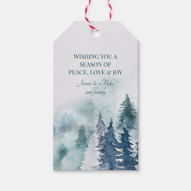 Forest Fir Trees Wasserfarben Weihnachten Geschenkanhänger (Vorderseite)