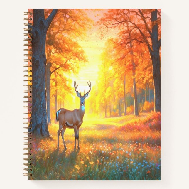 Forest Flowers and Deer Colorful Art Notizbuch (Vorderseite)