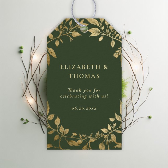 Forest Foliage Botanical Elegant Gold Moss Wedding Geschenkanhänger (Forest Foliage Botanical Wedding Gift Tag Enchanted Magical Fairy Tale Moody Gold)