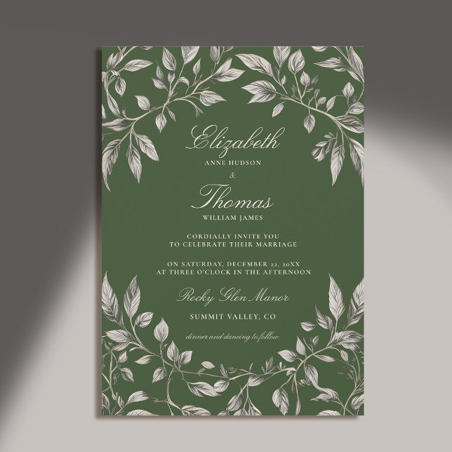 Forest Foliage Frame Green Moderne klassische Hoch Einladung (forest wedding invitation botanical frame elegant classic modern calligraphy earthy brown green)