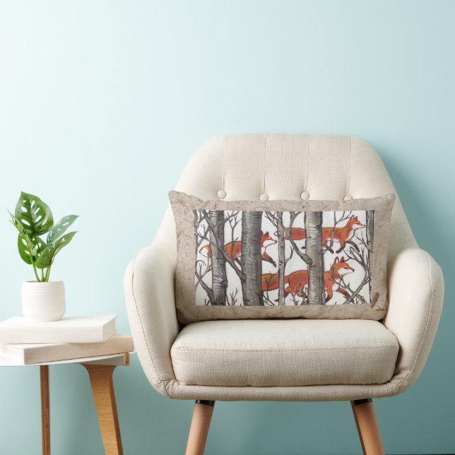 Forest Foxes Fall Tan Gray Designer Lumbar Kissen (Stuhl )