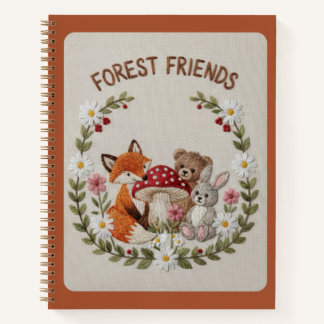 Forest Friends Embroidered Fox, Bear & Bunny Notizbuch