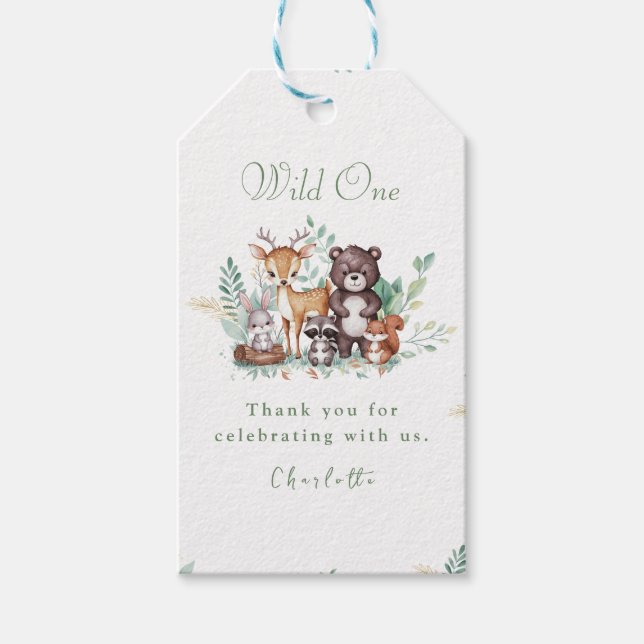 Forest Friends ersten Geburtstag danke Geschenkanhänger (Vorderseite)