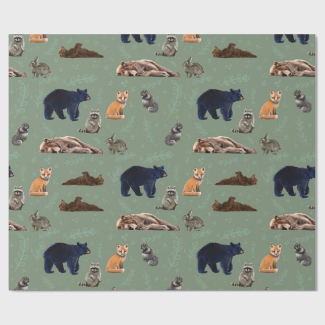 Forest Friends Wild Animals Wrapping Paper Geschenkpapier (Flach)