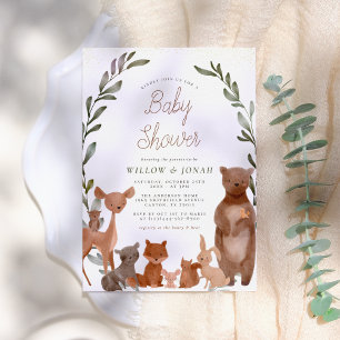 Forest Friends & Woodland Greenery Baby Shower Einladung