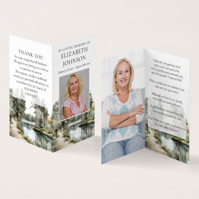 Forest Funeral Memorial 2 Photo Prayer Poem Cards Visitenkarten (Innenseite und Außenseite)