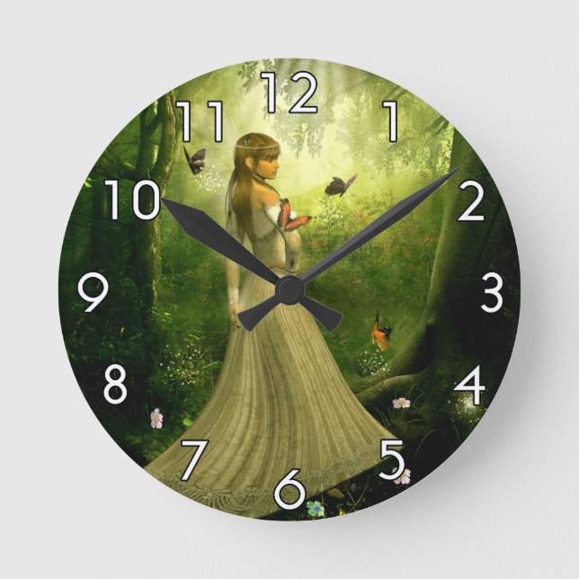 Forest Girl Runde Wanduhr (Vorderseite)