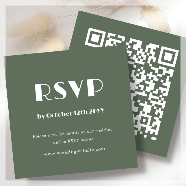 Forest Green Art Deco | QR-Code | HochzeitsrSVP Begleitkarte (Von Creator hochgeladen)
