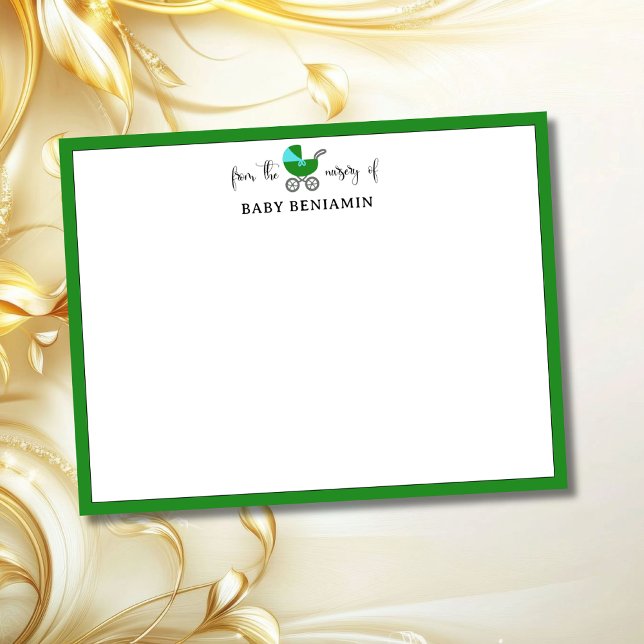 Forest Green Baby Carriage Nursery Note Card Einladung (Von Creator hochgeladen)