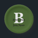 Forest Green Baby Dusche Monogram Jungle Thema Pappteller<br><div class="desc">Entworfen mit Text-Vorlagen für mit Monogramm Initial & Name,  die Sie anpassen können! Ideal für Baby Dusche Party,  aber Sie können den Text zu Anzug auch für eine andere Veranstaltung bearbeiten!</div>