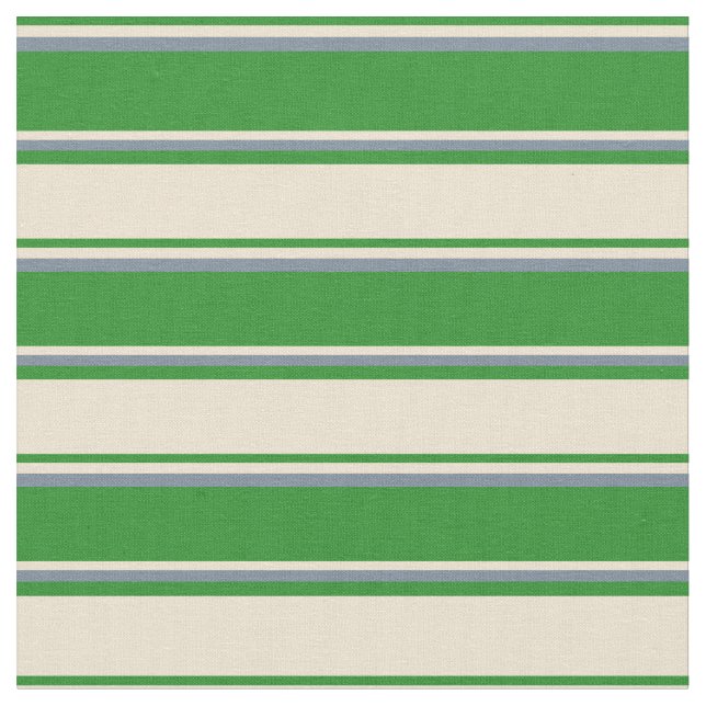 Forest Green, Beige & Light Slate Gran Lines Stoff (Nahaufnahme)