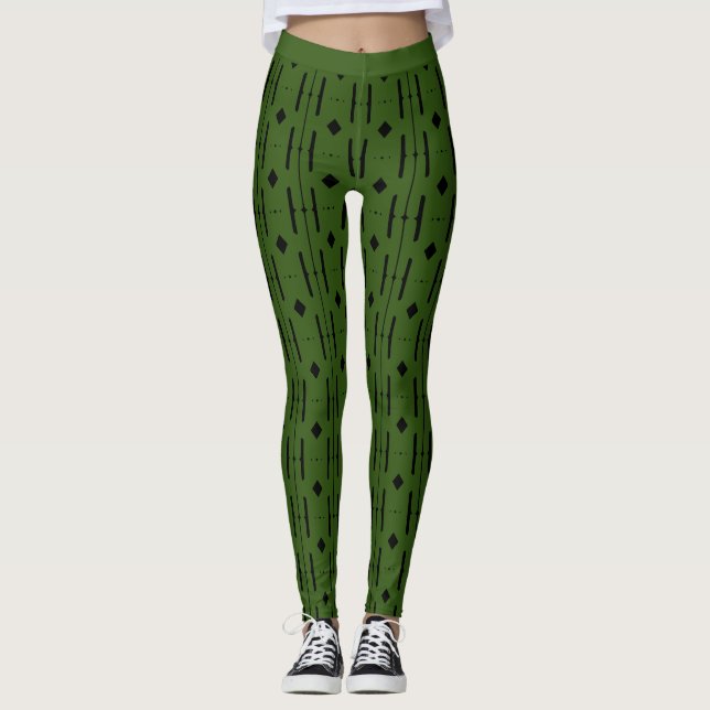 Forest Green & Black Abstrakt Pattern Leggings (Vorderseite)