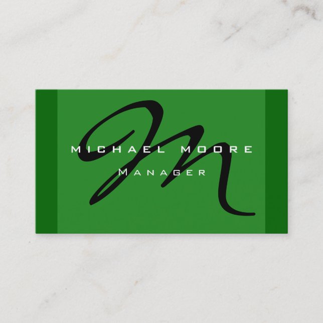 Forest Green Black Monogram Manager Business Card Visitenkarte (Vorderseite)