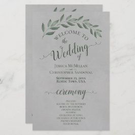 Forest Green Blätter on Grey Budget Wedding Progra
