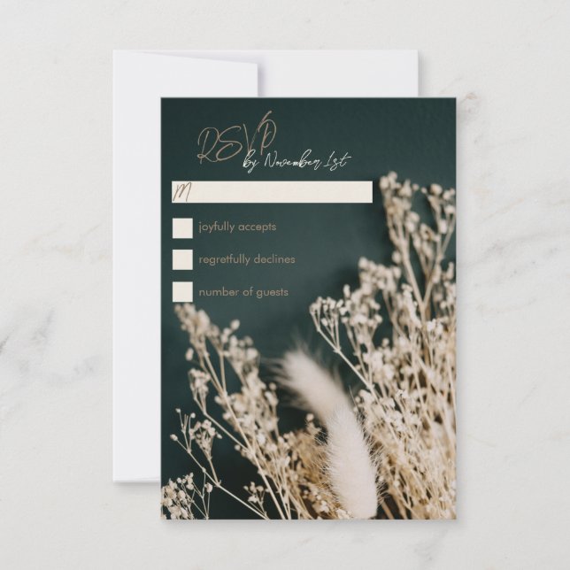 Forest Green Boho Rustic Floral Wedding RSVP Card Karte (Vorderseite)