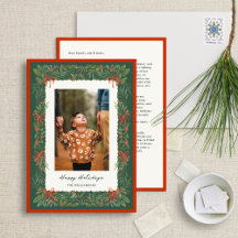 Forest Green Botanical Border Foto Holiday Card