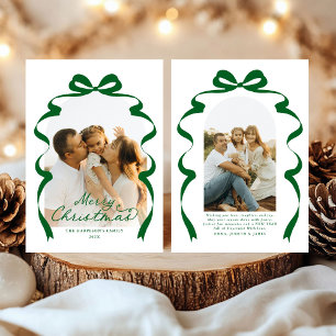 Forest Green Bow Foto Merry Christmas Arch Feiertagskarte