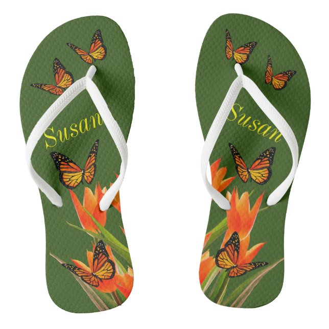 Forest Green Butterflies Pair Flip Flops (Fußbett)