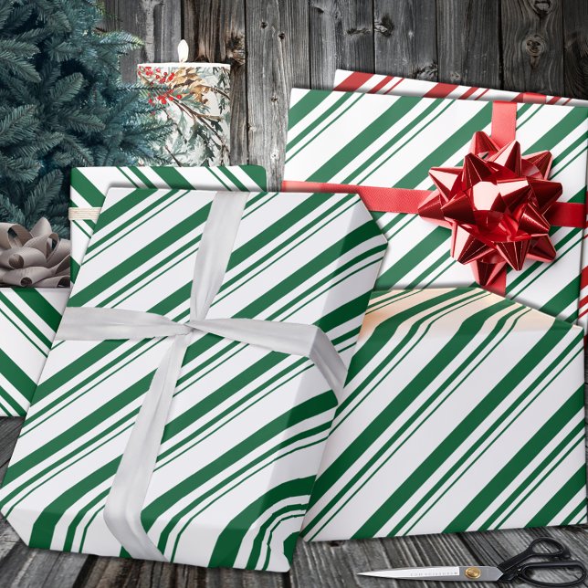 Forest Green Candy Cane Stripe Holiday Geschenkpapier (Forest Green Candy Cane Stripe Holiday Wrapping Paper in 6 and 15 foot long 30 Inch Width Rolls)