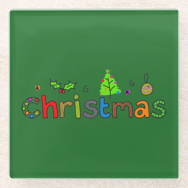 Forest Green Christmas Glass Untersetzer (Vorderseite)
