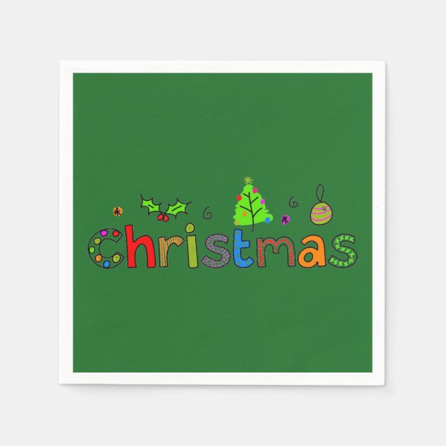 Forest Green Christmas Paper Napkin Serviette (Vorderseite)