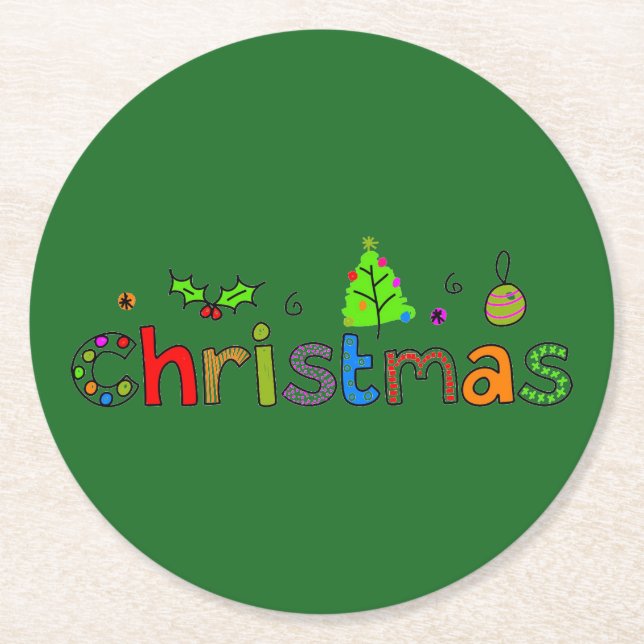 Forest Green Christmas Runder Pappuntersetzer (Vorderseite)