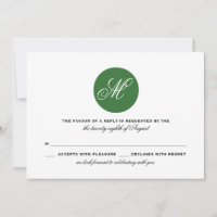 Forest Green Circle Monogram Wedding RSVP Card