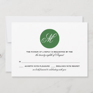 Forest Green Circle Monogram Wedding RSVP Card Einladung