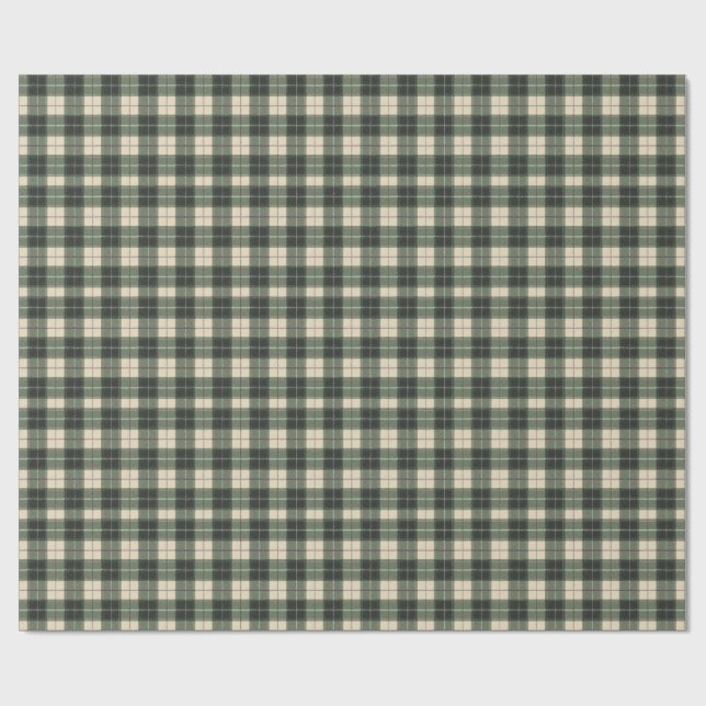 Forest Green & Cream Tartan Snowflake Geschenkpapier (Flach)