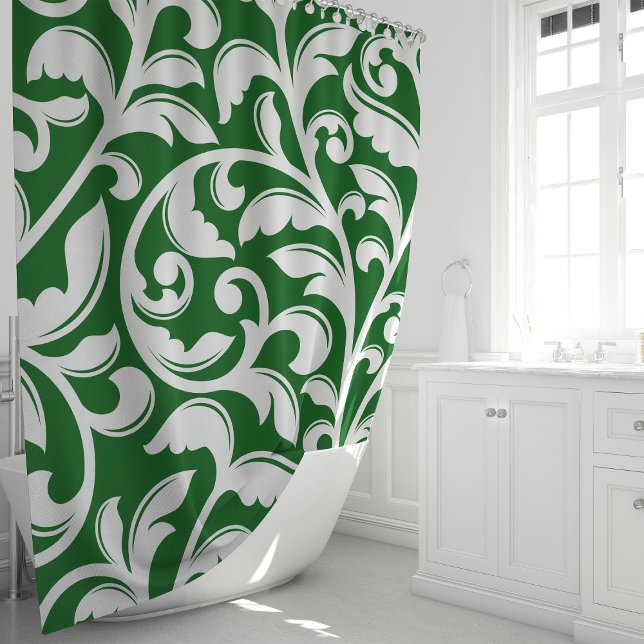 Forest Green Damask Floral Vine Duschvorhang (Von Creator hochgeladen)