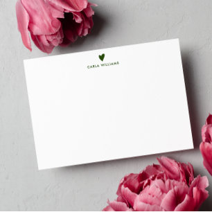 Forest Green Doodle Heart Formal Classic Family Mitteilungskarte