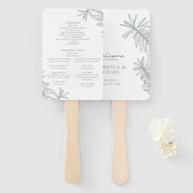 Forest Green Elegant Botanischer Dienstorden Fächer (Vorne und Hinten)