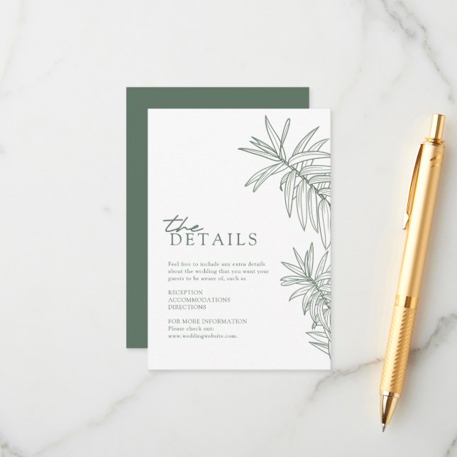 Forest Green Elegant - Details zu botanischen Blät Begleitkarte (Vorderseite/Rückseite Beispiel)