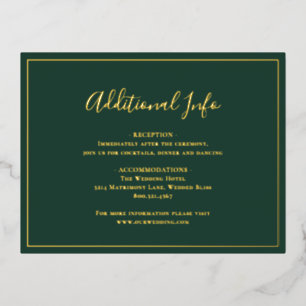 Forest Green Elegant Wedding Foil Enclosure Card Folie Einladungspostkarte